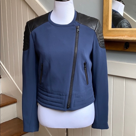 Rag Bone Leather Trim Moto Biker Jacket 